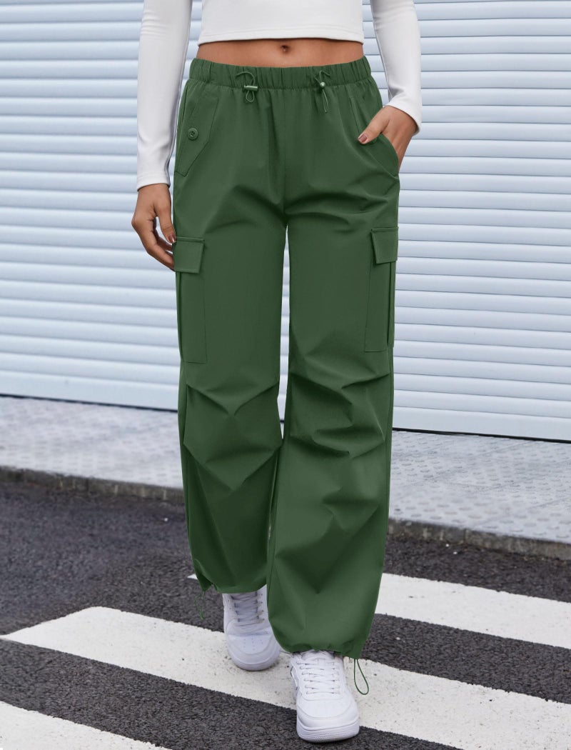 COPYLEAF Cargo Pants Women Elastic Waisted Parachute Hiking Pants with Pockets Water Resistant Lightweight Baggy Pants(Army Green L) - Image 2