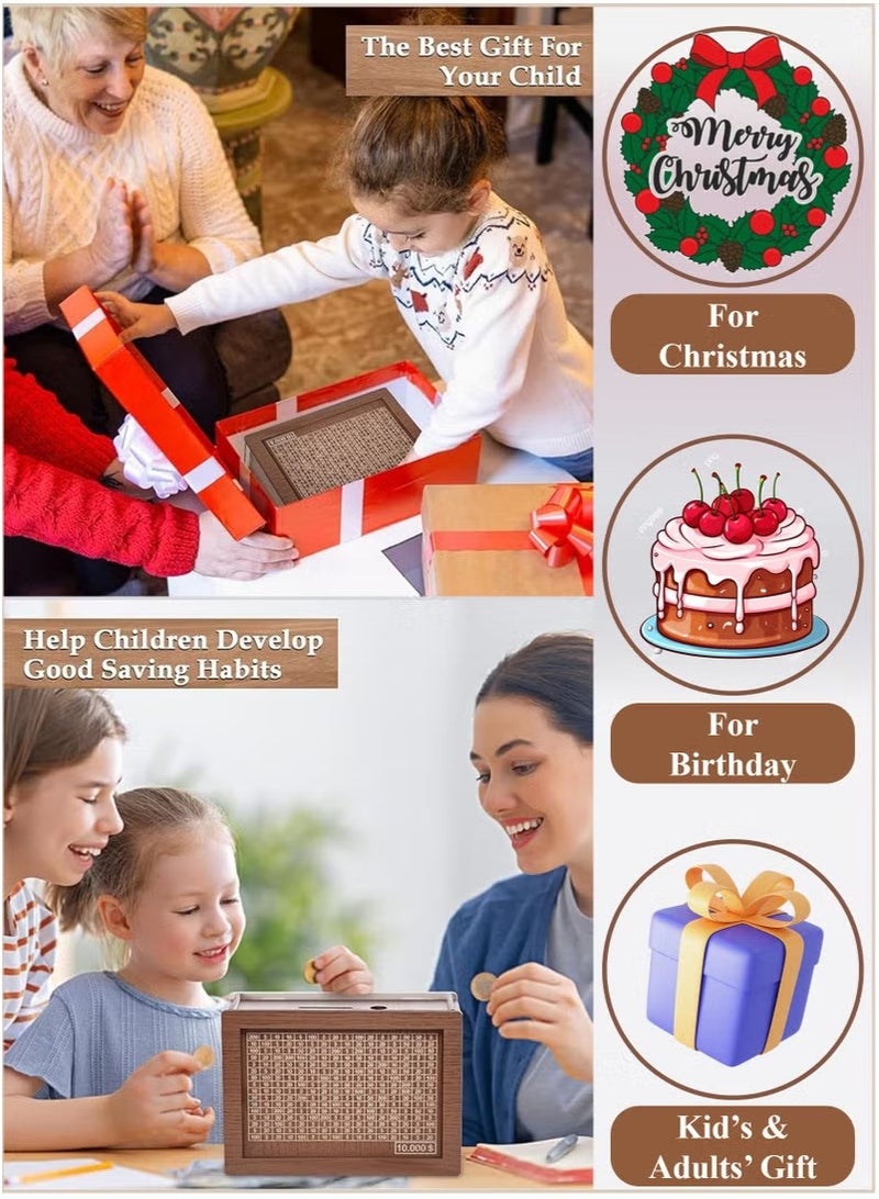 Wooden Money Saving Box|Reusable Money Box With Erasable Marker and Counter,Currency/Cash/Coin Saver, gy Bank, Wooden Material Sturdy No Damage Reusable Smooth No Burrs Tool Saving, Money Donation Container, Target Best Holidays, Birthdays, Other Events Gift for Friends,Adults,Kids(10000 Dirhams/Dollars) - Image 5
