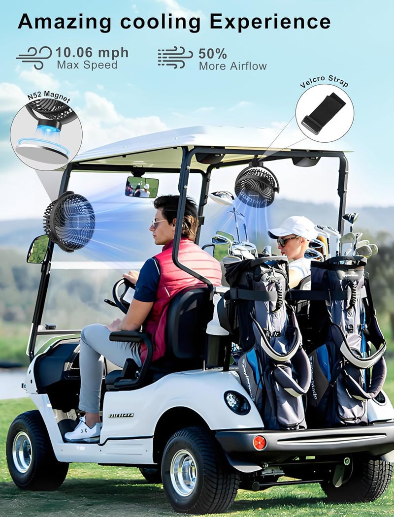 MAGOLFIN 2-Pack Magnetic Golf Cart Fan with Carrying Case - 12000mAh Rechargeable Portable Fan - Image 4