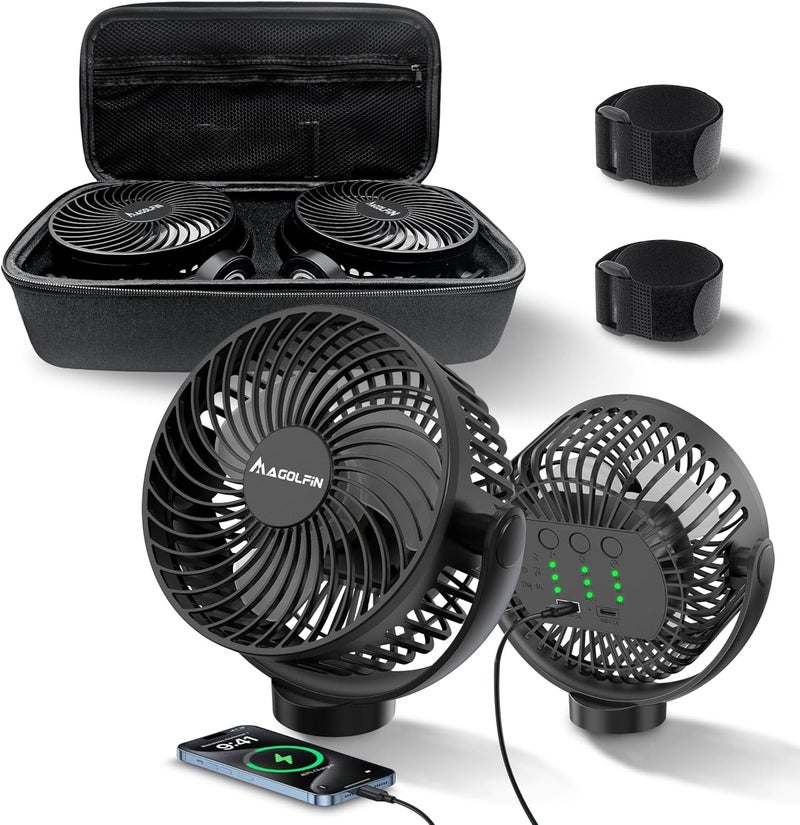 MAGOLFIN 2-Pack Magnetic Golf Cart Fan with Carrying Case - 12000mAh Rechargeable Portable Fan - Image 1