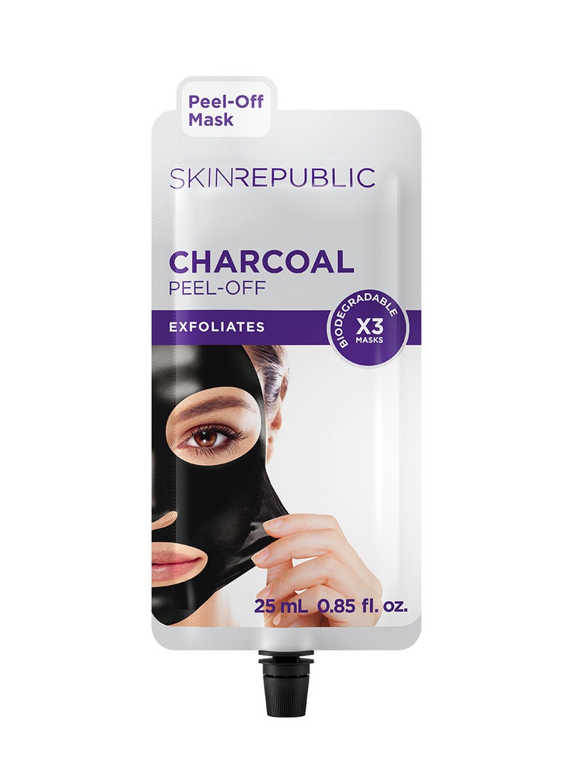 SKIN REPUBLIC - Skin Republic Charcoal Peel-Off cleansing Face Mask Sheet, Exfoliates and removes blackheads 25ml (3 Applications) - Image 1