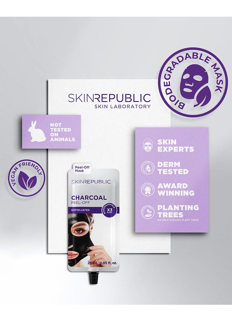 SKIN REPUBLIC - Skin Republic Charcoal Peel-Off cleansing Face Mask Sheet, Exfoliates and removes blackheads 25ml (3 Applications) - Image 1