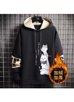 Generic Trendy Cartoon Student Sweatshirt For Men Thickened Fleece-Lined Casual Top Long Sleevet Spring Autumn 2023 New Model Y72 Black 
