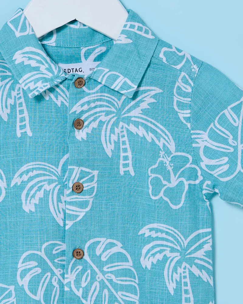 Redtag Infant Boys Blue Mandarin Shirt