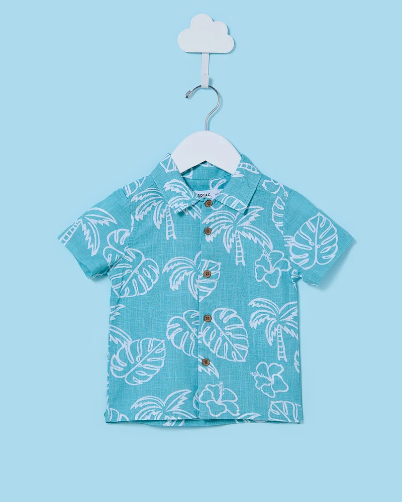 Redtag Infant Boys Blue Mandarin Shirt