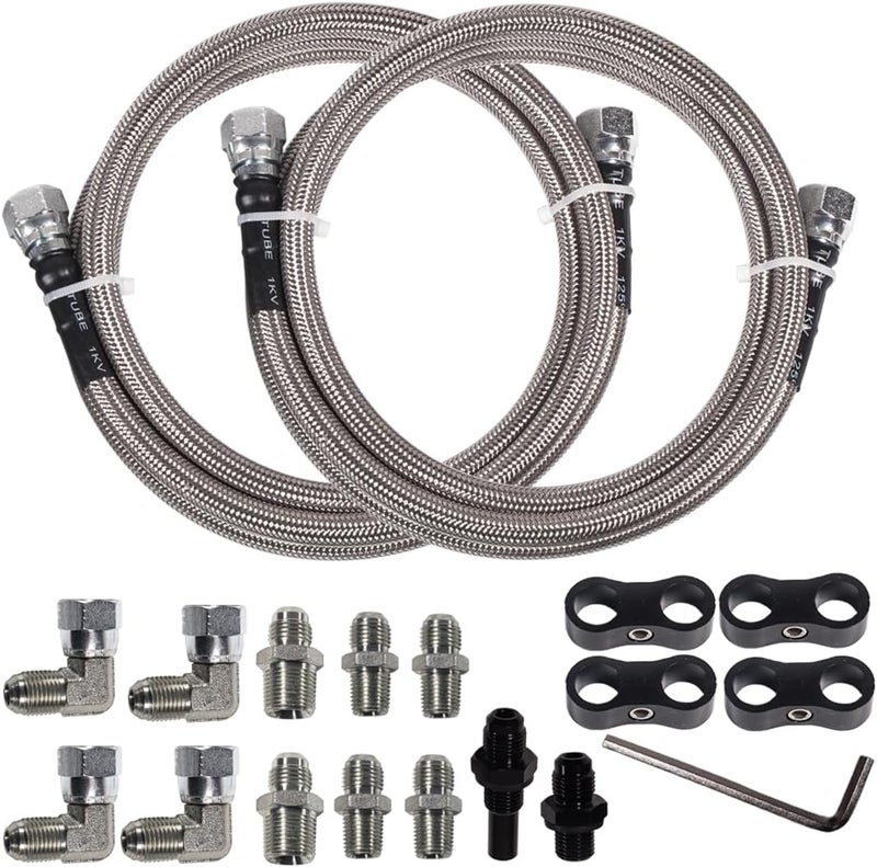 JSDAN 6AN 70" Transmission Fluid Oil Cooler Hose Line Kit & Separator Clamp for GM Chevy and Ford Transmissions - Image 1