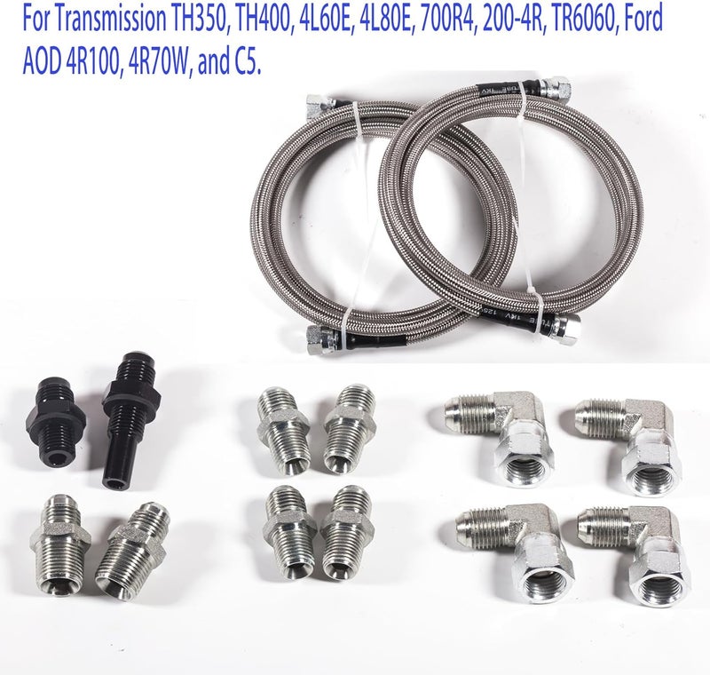 JSDAN 6AN 70" Transmission Fluid Oil Cooler Hose Line Kit & Separator Clamp for GM Chevy and Ford Transmissions - Image 2