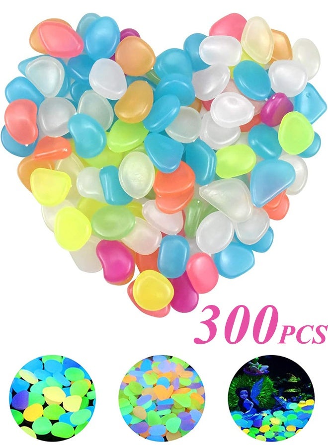 300 قطعة من الأحجار المضيئة، أحجار مضيئة تتوهج في الظلام، أحجار زينة لأحواض السمك، أحجار لتزيين المناظر الطبيعية للأحواض المائية، الممرات الخارجية للمنزل، المروج، الحديقة، النباتات المحفوظة في أصص - Image 1