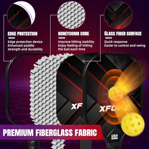 Xfopz Pickleball Paddles Set, Glass Fiber USAPA Approved Pickle Ball Paddle Indoor Outdoor Rackets Pickleballs Racquet Gifts (X) - Image 3