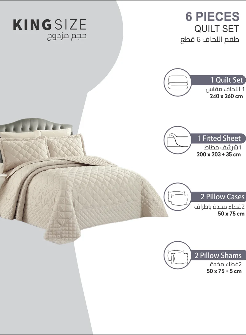 Donetella Quilt Set 6-Pcs King Size Bedspread Coverlet Set Compressed Comforter Soft Bedding Cover With Matching Fitted Sheet Pillow Shams Pillow Cases Linen