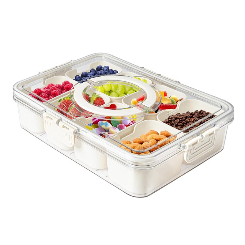 Food Serving Tray with Lids  Stackable Fruit  Veggie Container with 8 Small Dividers Plastic Storage Bins for Fridge Pantry Freezer