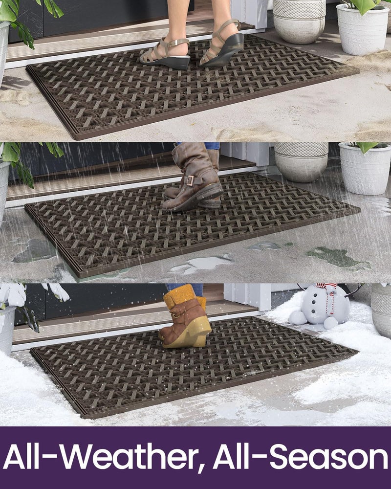 DEXI حصيرة مدخل أمامي من دكسي خارجية مطاطية 19x30، حصيرة ترحيب ثقيلة غير قابلة للانزلاق، مصيدة للأوساخ مقاومة للماء لمداخل خارجية لجميع الأحوال الجوية، بني - Image 5