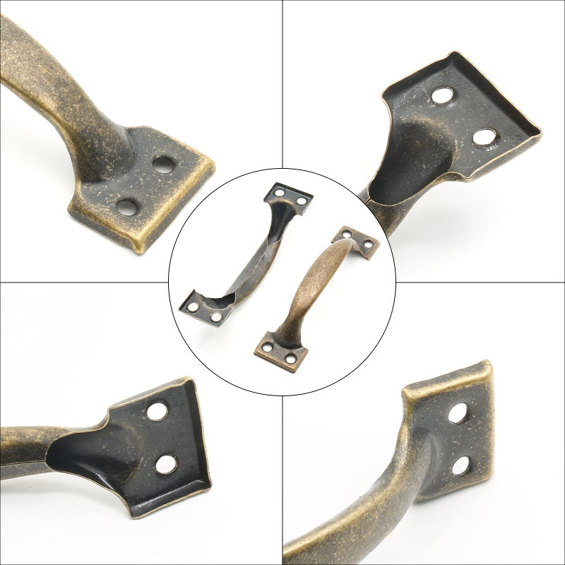 Jersvimc 4Pcs 4 Inch Bronze Metal Cabinet Handles, Rustic Drawer Pulls Vintage Dresser Handles Curved Cupboard Handles for Kitchen Furniture Closet Door - Image 4