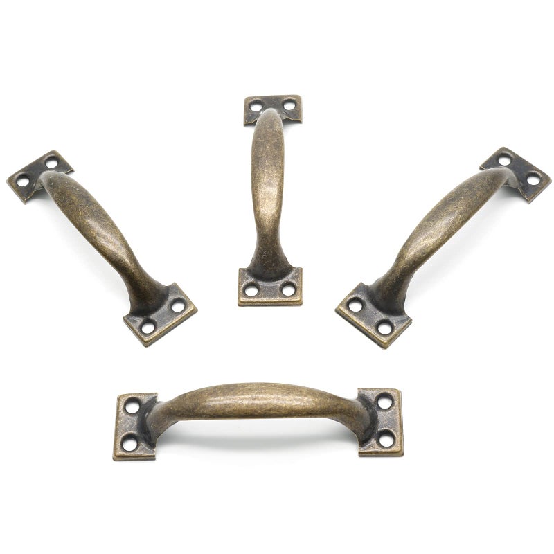 Jersvimc 4Pcs 4 Inch Bronze Metal Cabinet Handles, Rustic Drawer Pulls Vintage Dresser Handles Curved Cupboard Handles for Kitchen Furniture Closet Door - Image 2