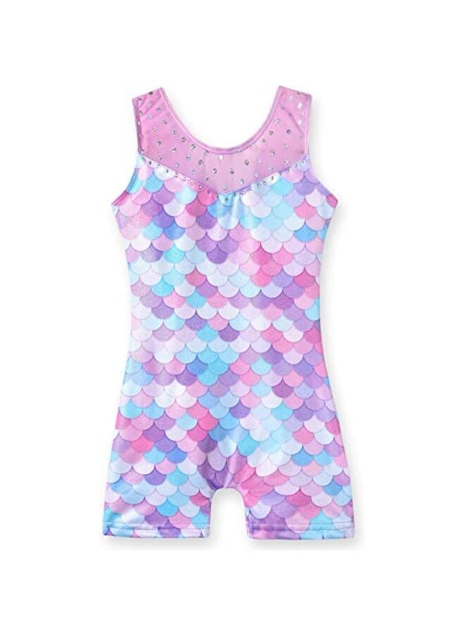 Leotards for Girls Gymnastics Toddler Dance Biketards Mermaid Unicorn Athletic Dance Wear Shiny Rainbow Mermaid Purple, 130 - Image 1