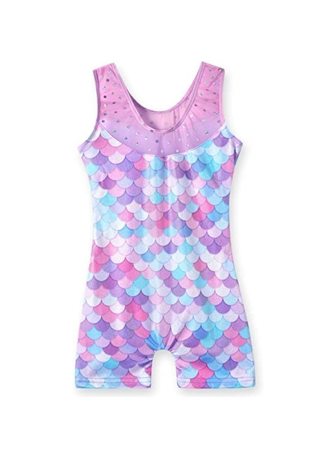 Leotards for Girls Gymnastics Toddler Dance Biketards Mermaid Unicorn Athletic Dance Wear Shiny Rainbow Mermaid Purple, 130 - Image 2