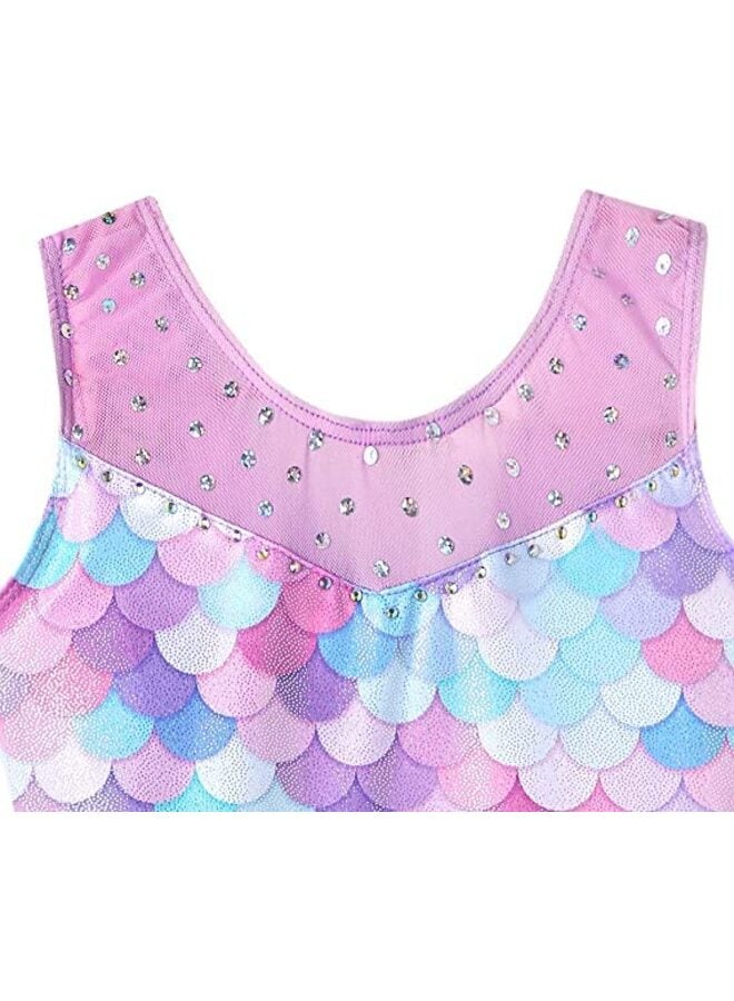 Leotards for Girls Gymnastics Toddler Dance Biketards Mermaid Unicorn Athletic Dance Wear Shiny Rainbow Mermaid Purple, 130 - Image 3