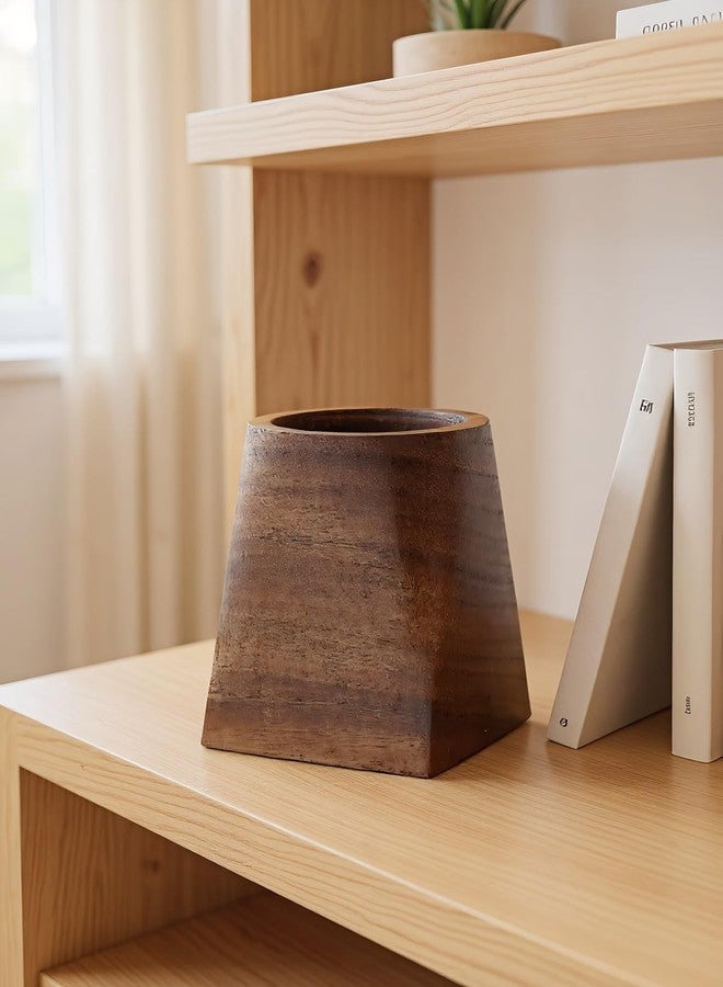 Smowfes Wood Pen Holder For Desk, Pencil Cup Whole Piece Black Walnut Wooden Organizer Caddy Stand - Image 4