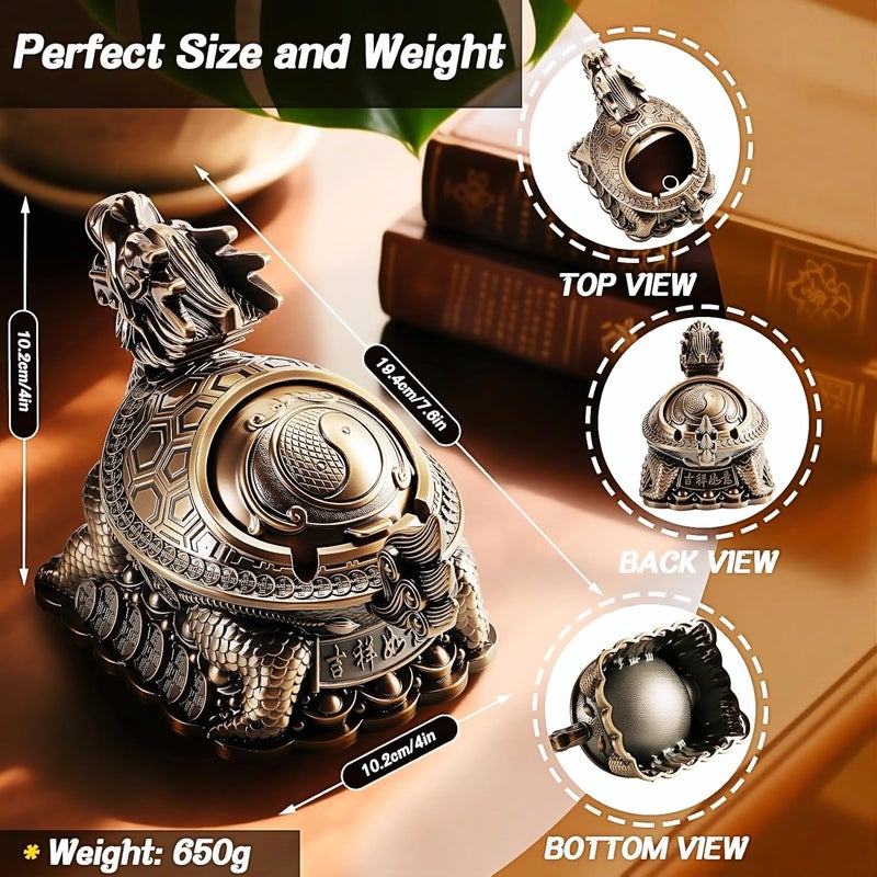 Stylitzy Vintage Ashtray with Lid for Cigarettes,Metal Windproof Smokeless Odorless Ash Tray Holder for Indoor Outdoor Decorative Hand-Carved Fancy Gift Ornament for Home Office (Dragon Turtle) - Image 2