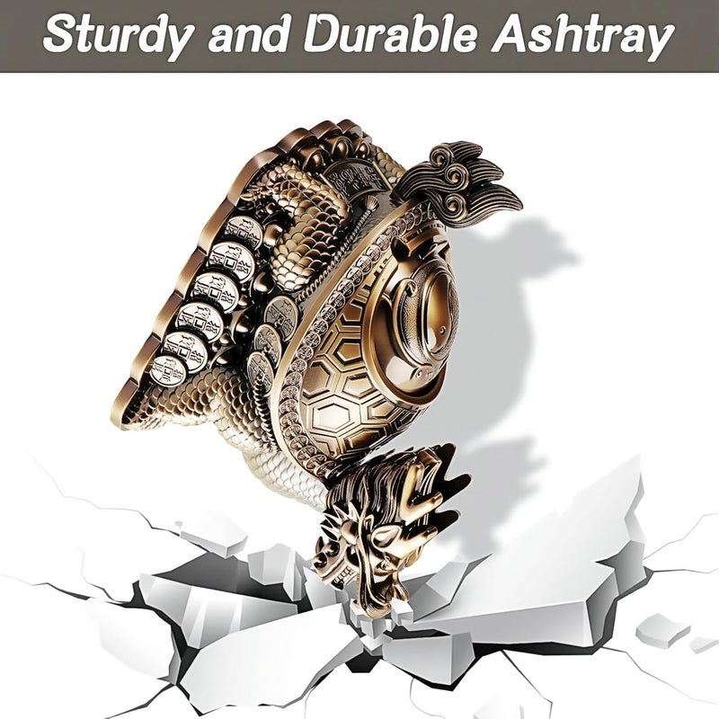 Stylitzy Vintage Ashtray with Lid for Cigarettes,Metal Windproof Smokeless Odorless Ash Tray Holder for Indoor Outdoor Decorative Hand-Carved Fancy Gift Ornament for Home Office (Dragon Turtle) - Image 5