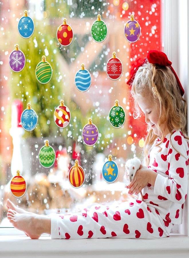 وولاين مجموعة ملصقات جل سميكة من والين، 32 قطعة، بتصميمات كرتونية ملونة على شكل كرة عيد الميلاد، لتزيين النوافذ والمنازل والفصول الدراسية وغرف الأطفال في فصل الشتاء. - Image 2