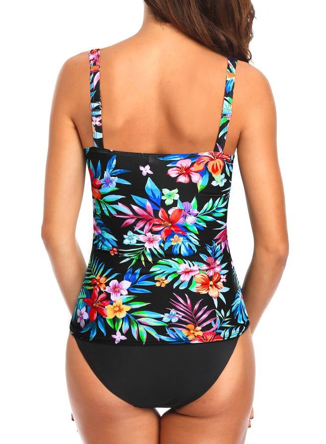 Holipick Two Piece Underwire Tankini Swimsuits for Women Tummy Control Tankini Top Bandeau Bathing Suits with Bottom, Colorful Floral, L - Image 2