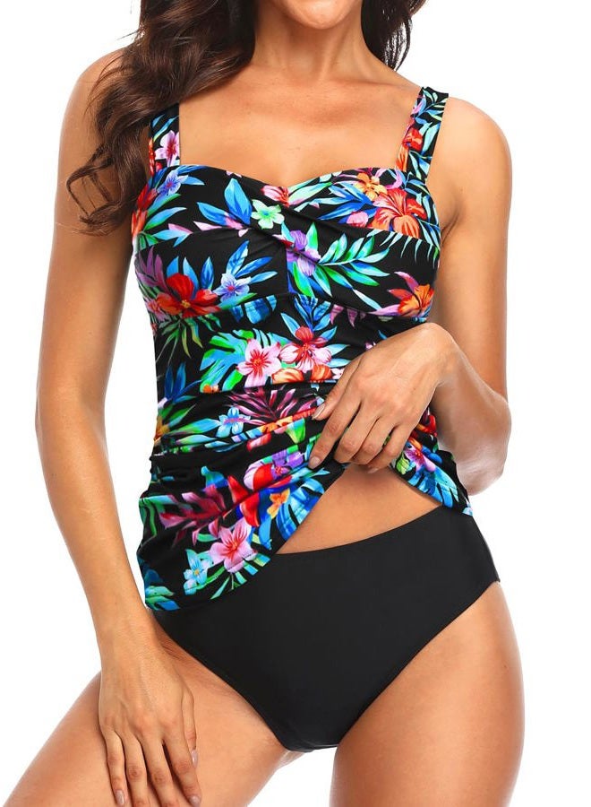 Holipick Two Piece Underwire Tankini Swimsuits for Women Tummy Control Tankini Top Bandeau Bathing Suits with Bottom, Colorful Floral, L - Image 1