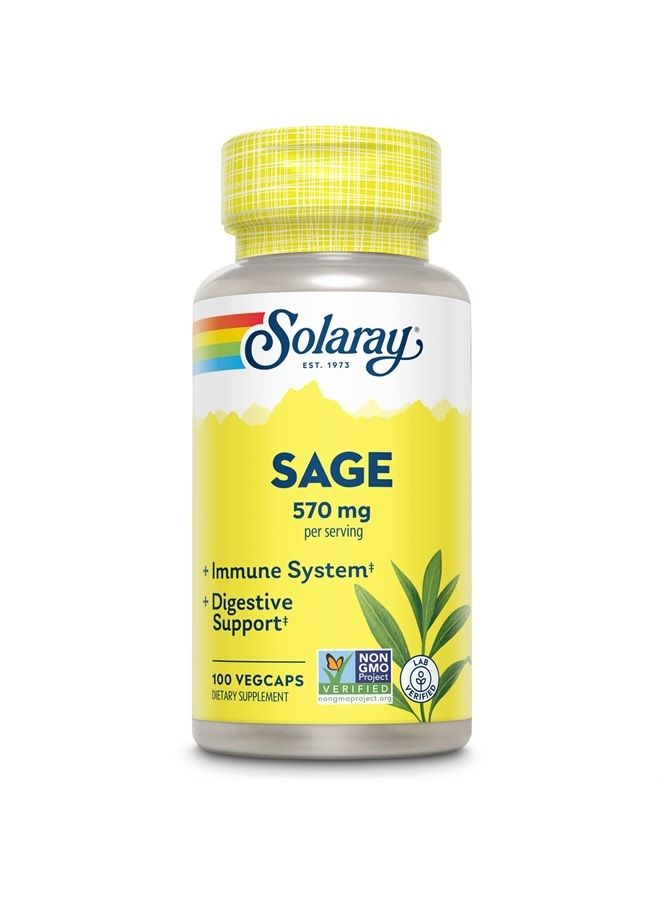 Solaray Sage Leaf | 570mg per Serving | Healthy Body Odor & Perspiration, Immune Function, and Nervous & Digestive System Support | 100 VegCaps  - Image 1