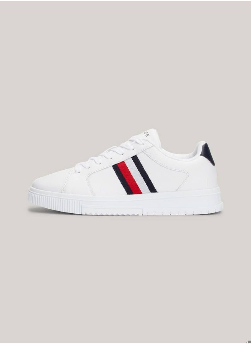 TOMMY HILFIGER - Men's Essential Leather Signature Tape Trainers -  Leather upper, White - Image 1