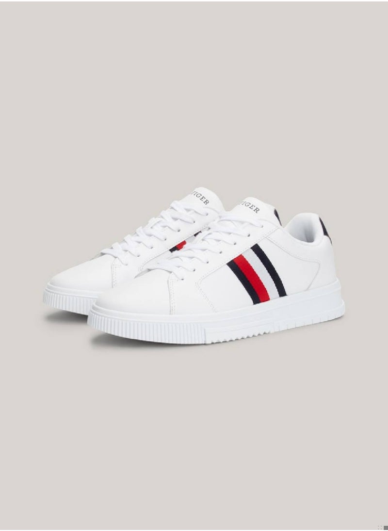TOMMY HILFIGER - Men's Essential Leather Signature Tape Trainers -  Leather upper, White - Image 1
