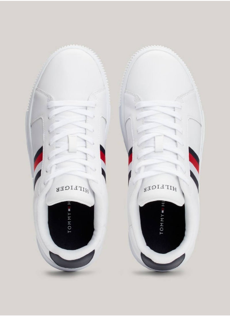 TOMMY HILFIGER - Men's Essential Leather Signature Tape Trainers -  Leather upper, White - Image 1