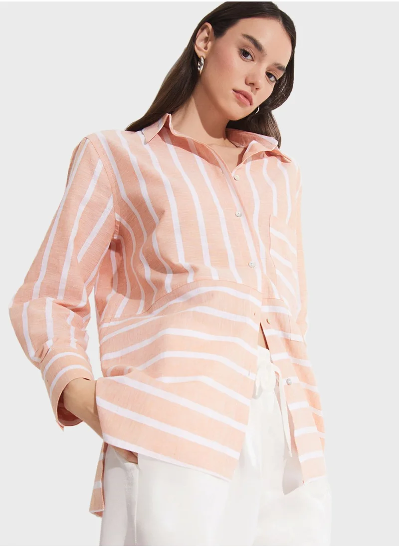 JUNE Striped Button Down Shirt