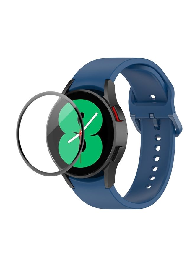 Replacement Strap For Samsung Galaxy Watch4 40mm JUNSUNMAY Silicone Adjustable Strap + Full Coverage PMMA Screen Protector Kit Dark Blue
