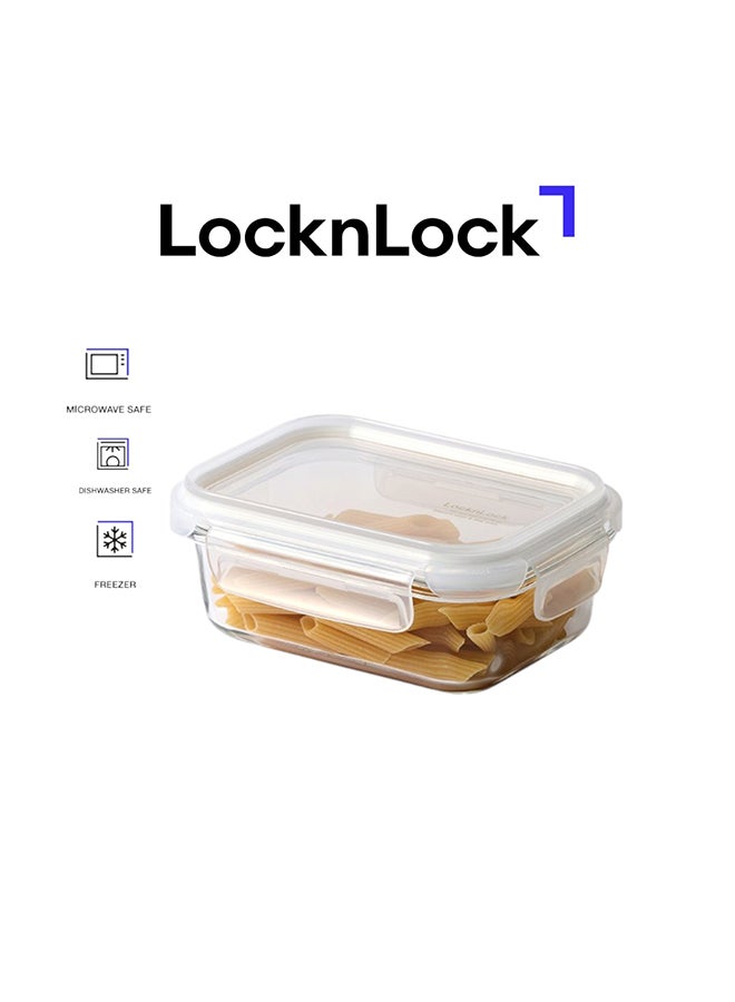 LocknLock حاوية طعام زجاجية مستطيلة مقاس 370 مل من لوكن لوك، قابلة للتكديس، محكمة الإغلاق مع غطاء قفل من 4 جوانب، آمنة للاستخدام في الميكروويف، الفريزر وغسالة الصحون، تخزين زجاجي قابل للتكديس لتحضير الوجبات وبقايا الطعام - Image 1