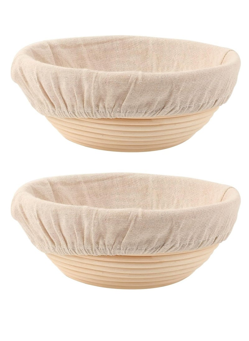 Generic - 2pcs Bread Proofing Baskets Set,Premium 5 Inch Banneton Bread Proofing Basket Set of 2, Round Proofing Baskets for Sourdough Bread Baking with Linen Liner, Ideal Baking Bowl for Sourdough and Yeast Bread Dough - Image 1