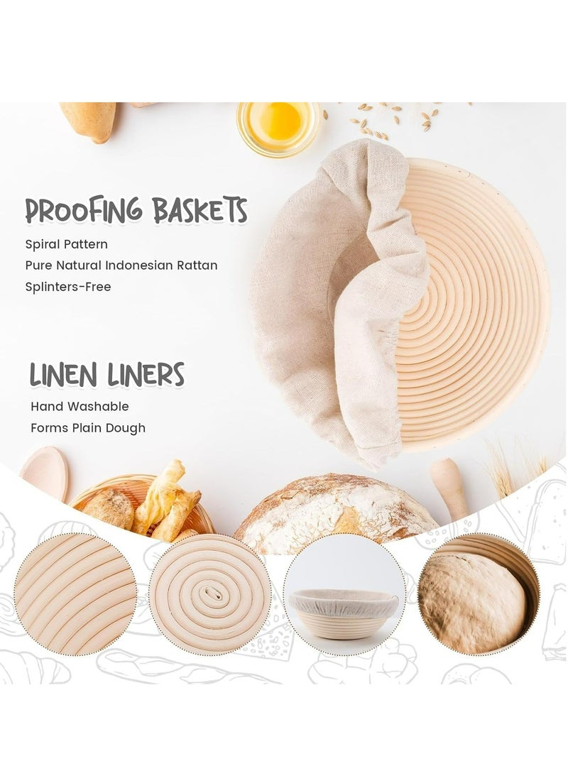 Generic - 2pcs Bread Proofing Baskets Set,Premium 5 Inch Banneton Bread Proofing Basket Set of 2, Round Proofing Baskets for Sourdough Bread Baking with Linen Liner, Ideal Baking Bowl for Sourdough and Yeast Bread Dough - Image 1