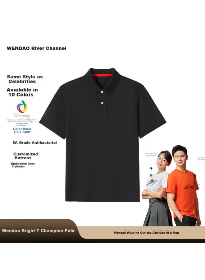 ASK Wandao 100% Pure Cotton Pique 5a Antibacterial Champion Polo Shirt, Black, 3XL - Image 1