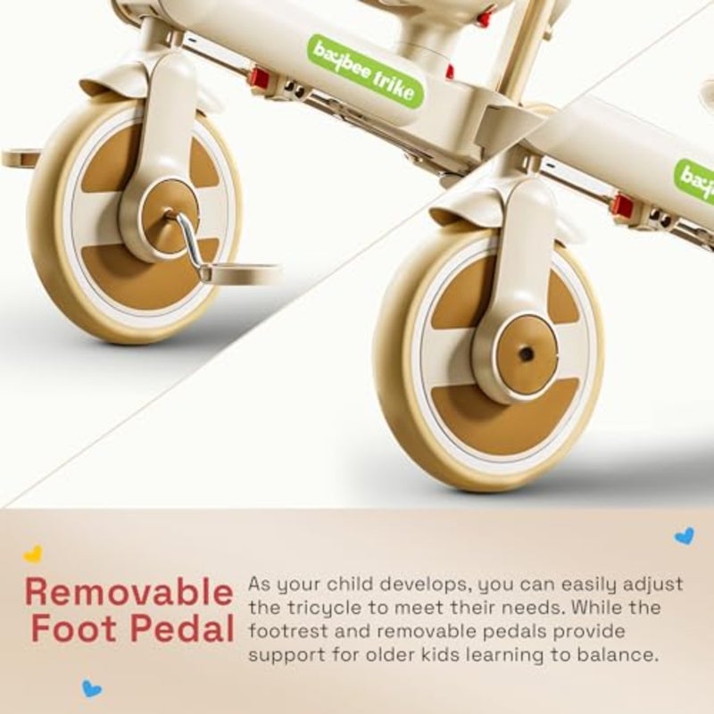 Toddler balance bike and tricycle for indoor/outdoor use, premium steel frame, brown finish, foldable design with 3-height adjustable parental handle for ages 1.55 years - Image 5