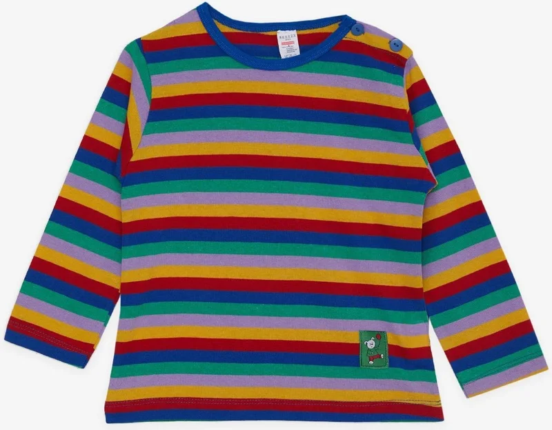 Breeze Breeze Baby Boy Long Sleeve T-Shirt Patchwork Striped Teddy Bear Printed 9 Months-3 Years, Mixed Color