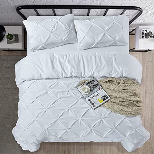 Crown Collection Luxuriate Hotel 1000-TC Hypoallergenic Ultra Soft Design 100% Egyptian Cotton California King 98"x104" White Solid Pinch Plated Duvet Cover with Zipper Colser & 2pcs Pillow Case Set - Image 3