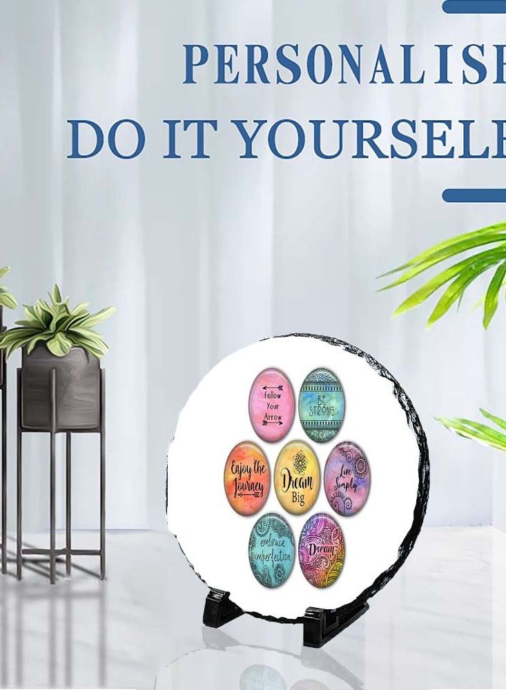Protective Printed White Round Shape Marble Photo Frame for Table Top Follow Your Arrow Enjoy The Journey