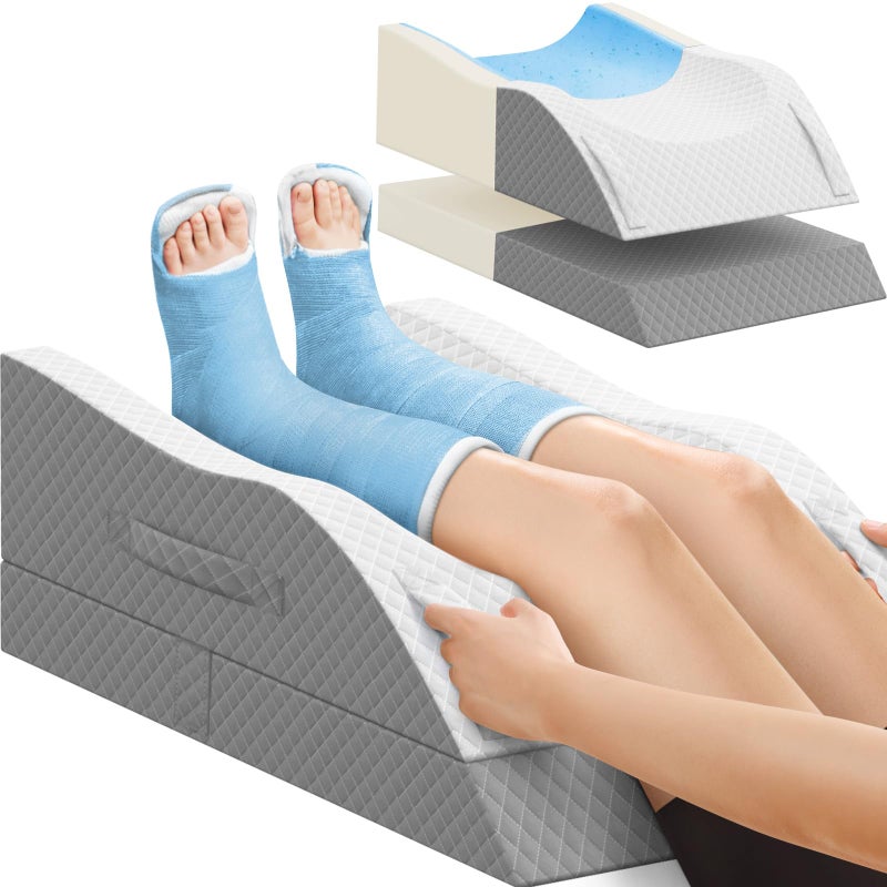 TranquilRelax Elevation Pillows for Leg After Surgery, Memory Foam Adjustable Leg Wedge Pillow for Injury or Rest, Ankle Pillow for Sleeping Blood Circulation Grey/Double Leg - Image 1
