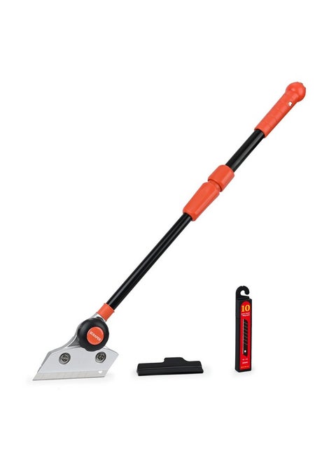 EHDIS Razor Blade Scraper Retractable Floor Scraper with Rotatable Head,Long Handle Heavy Duty Razor Paint Scraper with 10pcs Blades for Cleaning Glass, Tile, Floor, Wall