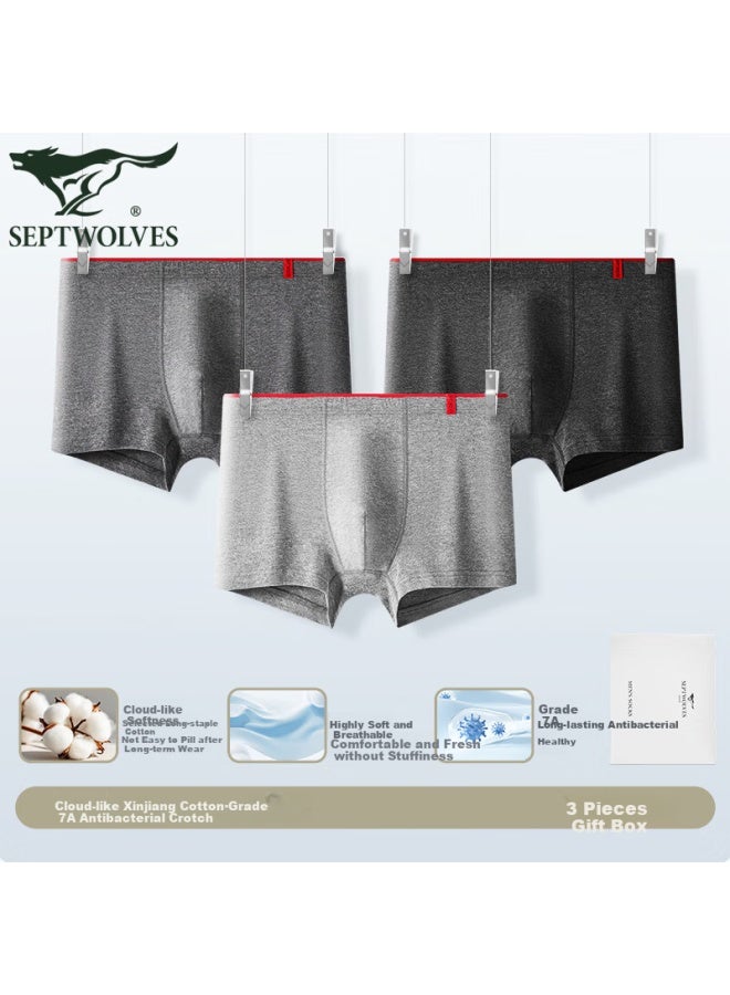 Septwolves Men's Underwear, Boxer Briefs, Pure Cotton, Large Size, Mid-rise Shorts, Solid Color, Men's Trunks, Comfortable Boxer Shorts - Image 1