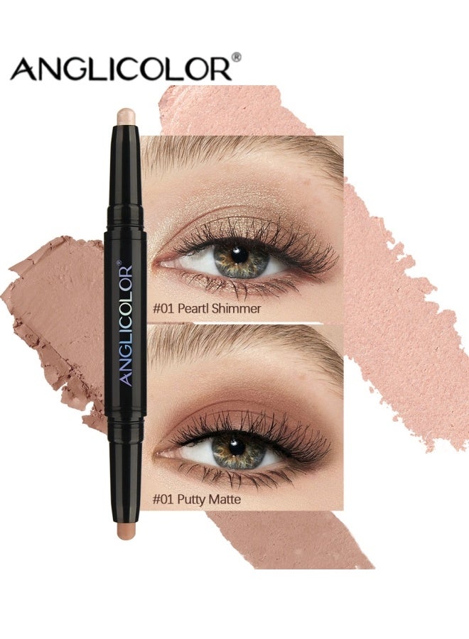 Anglicolor Highlighter Dual-Ended Eyeshadow Stick, Under-Eye Brightening Eyeshadow, Contouring Eyeliner, Glitter and Matte, Pearl Shine, Long-Lasting Finish (#01 Peartl Shimmer + Putty Matte) - Image 1