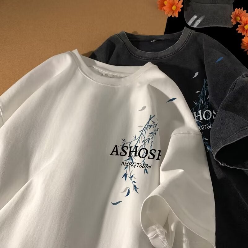 New Chinese Short-sleeved T-shirt Men's Summer New Heavy Letter Printed Loose plus size Casual All-match Round Neck T-shirt - Image 2