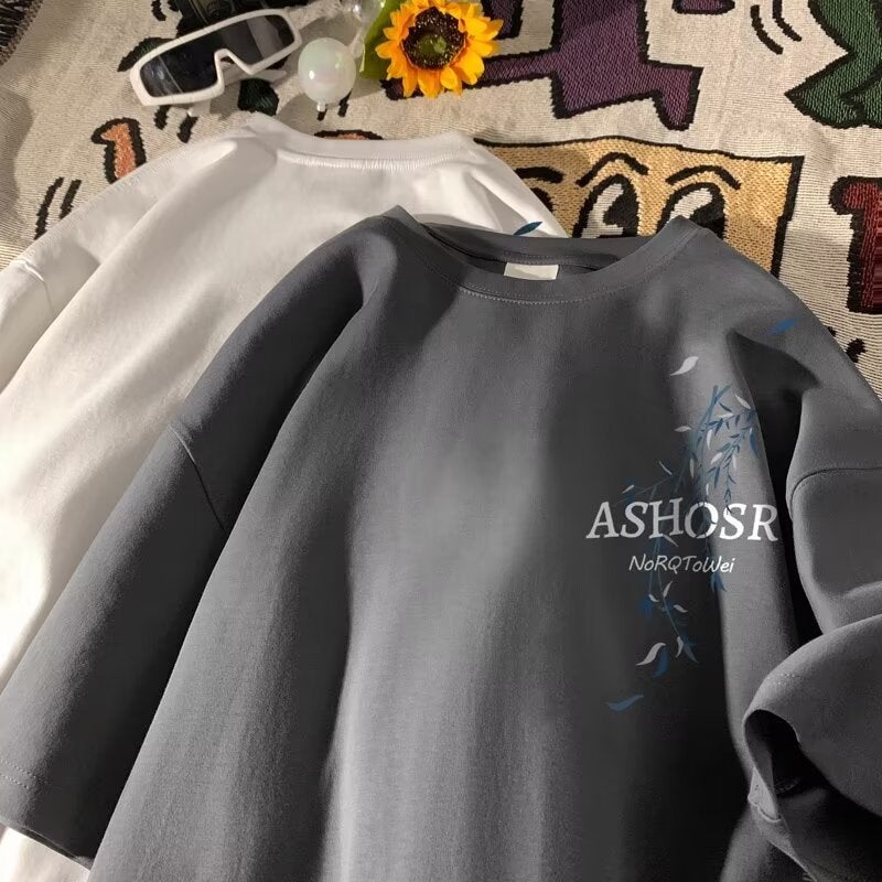 New Chinese Short-sleeved T-shirt Men's Summer New Heavy Letter Printed Loose plus size Casual All-match Round Neck T-shirt - Image 1