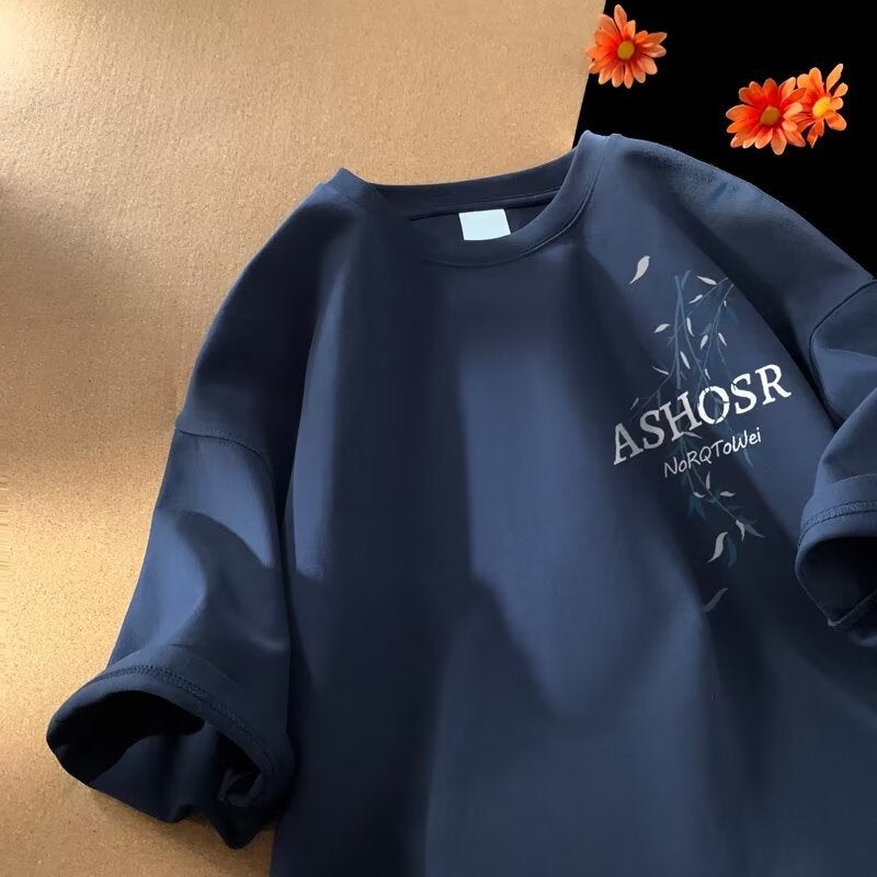 New Chinese Short-sleeved T-shirt Men's Summer New Heavy Letter Printed Loose plus size Casual All-match Round Neck T-shirt - Image 3