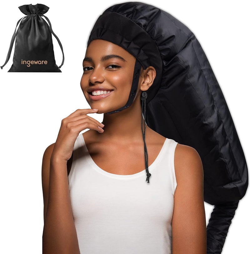 Bonnet Hair Dryer Attachment for Women Extra Large Adjustable Deep Conditioning Cap Drying Heat Cap for Natural Curly Hair Home Use Black