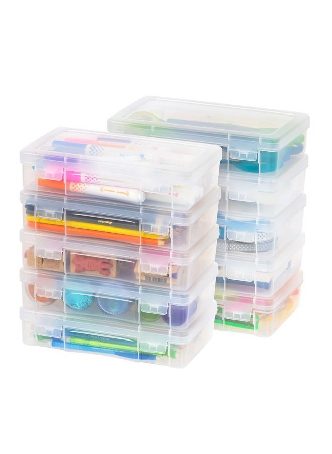 IRIS Power tool case パワー ツール ケース IRIS USA Plastic Pencil Case Box Craft Hobby Art School Supply Storage Organizer Container with Latching Lid, 10-Pack, for Bead Pens Ribbons Wahi Tape Sticker Yarn Ornaments, Stackable, Clear, Medium - Image 1